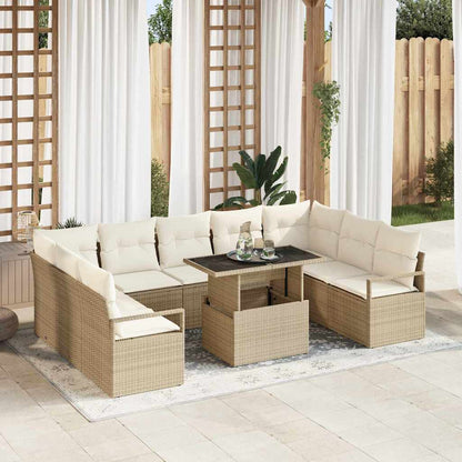 Garten-Sofa-Set mit Speicher 10 pcs Beige Poly Rattan