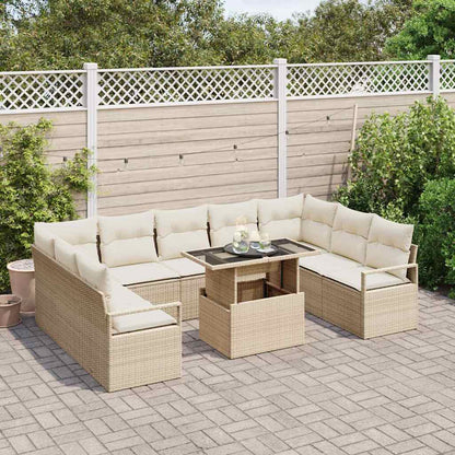 Garten-Sofa-Set mit Speicher 10 pcs Beige Poly Rattan
