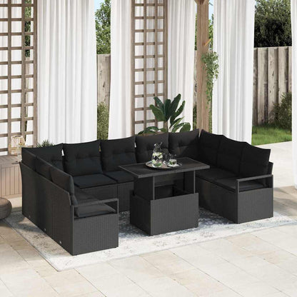 Garten-Sofa-Set mit Speicher 10 pcs Schwarz Poly Rattan