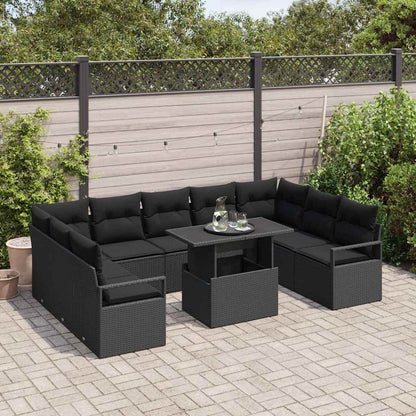 Garten-Sofa-Set mit Speicher 10 pcs Schwarz Poly Rattan