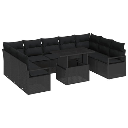 Garten-Sofa-Set mit Speicher 10 pcs Schwarz Poly Rattan