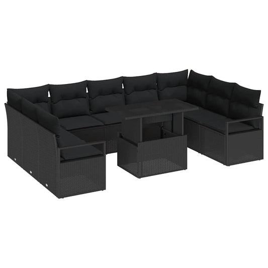 Garten-Sofa-Set mit Speicher 10 pcs Schwarz Poly Rattan