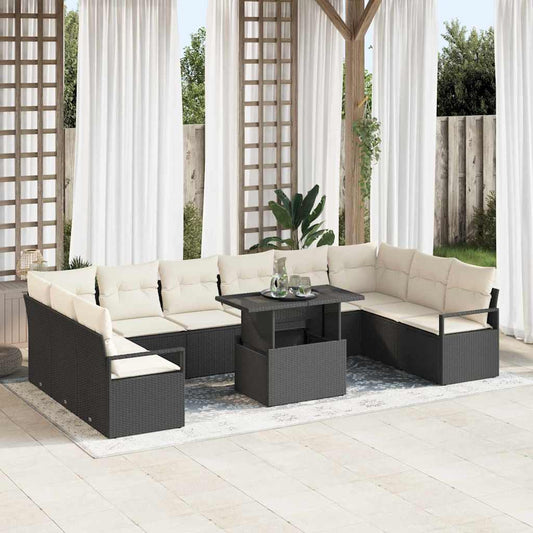Garten-Sofa-Set mit Speicher 11 pcs Schwarz Poly Rattan