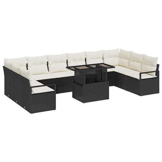 Garten-Sofa-Set mit Speicher 11 pcs Schwarz Poly Rattan