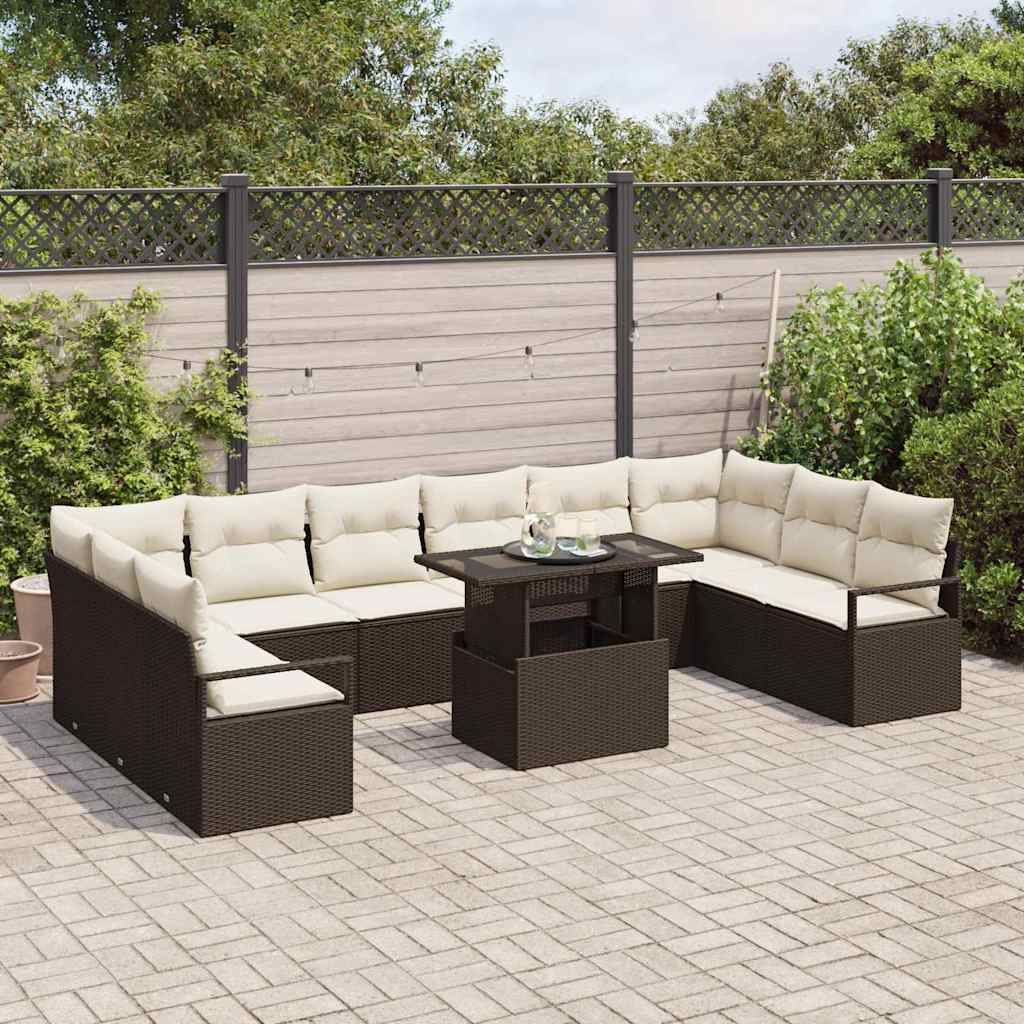 Gartensofa-set mit Kissen mit Speicher 11 pcs Braun Poly-Rattan
