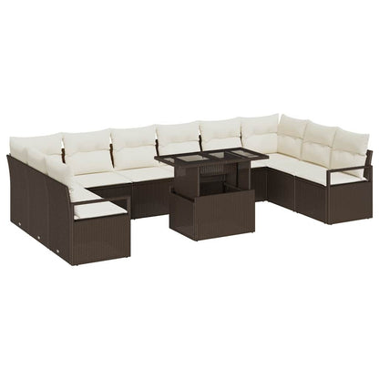 Gartensofa-set mit Kissen mit Speicher 11 pcs Braun Poly-Rattan