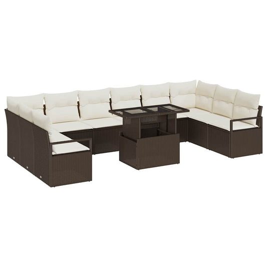 Garten-Sofa-Set mit Speicher 11 pcs Braun Poly Rattan