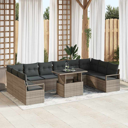 Gartensofa-set mit Kissen mit Speicher 11 pcs Grau Poly-Rattan