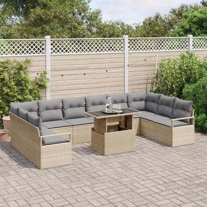 Gartensofa-set mit Kissen mit Speicher 11 pcs Beige Poly-Rattan