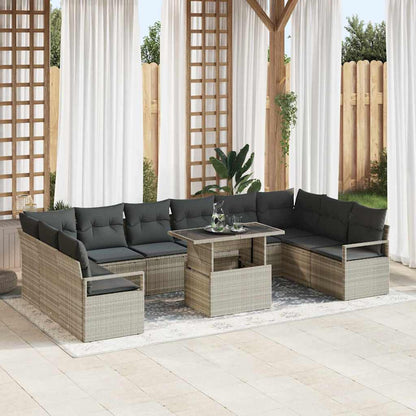 Gartensofa-set mit Kissen 11 pcs Hellgrau Poly-Rattan