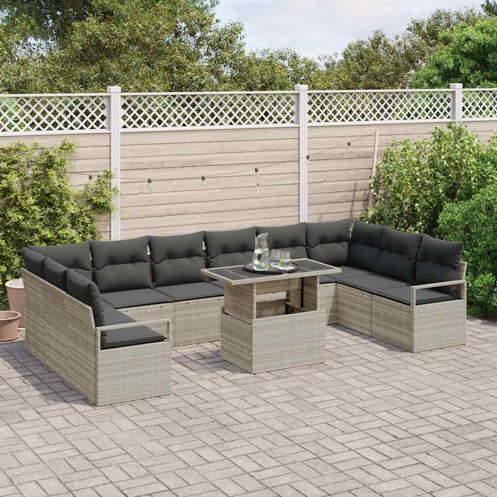 Gartensofa-set mit Kissen 11 pcs Hellgrau Poly-Rattan