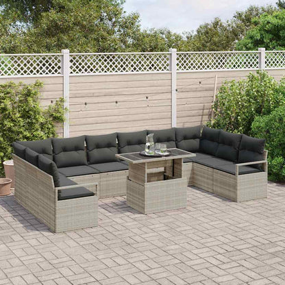 Gartensofa-set mit Kissen 11 pcs Hellgrau Poly-Rattan