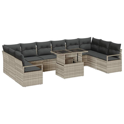 Gartensofa-set mit Kissen 11 pcs Hellgrau Poly-Rattan