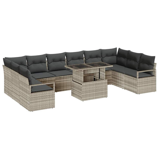 Gartensofa-set mit Kissen 11 pcs Hellgrau Poly-Rattan