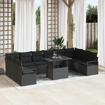 Gartensofa-set mit Kissen 11 pcs Schwarz Poly-Rattan