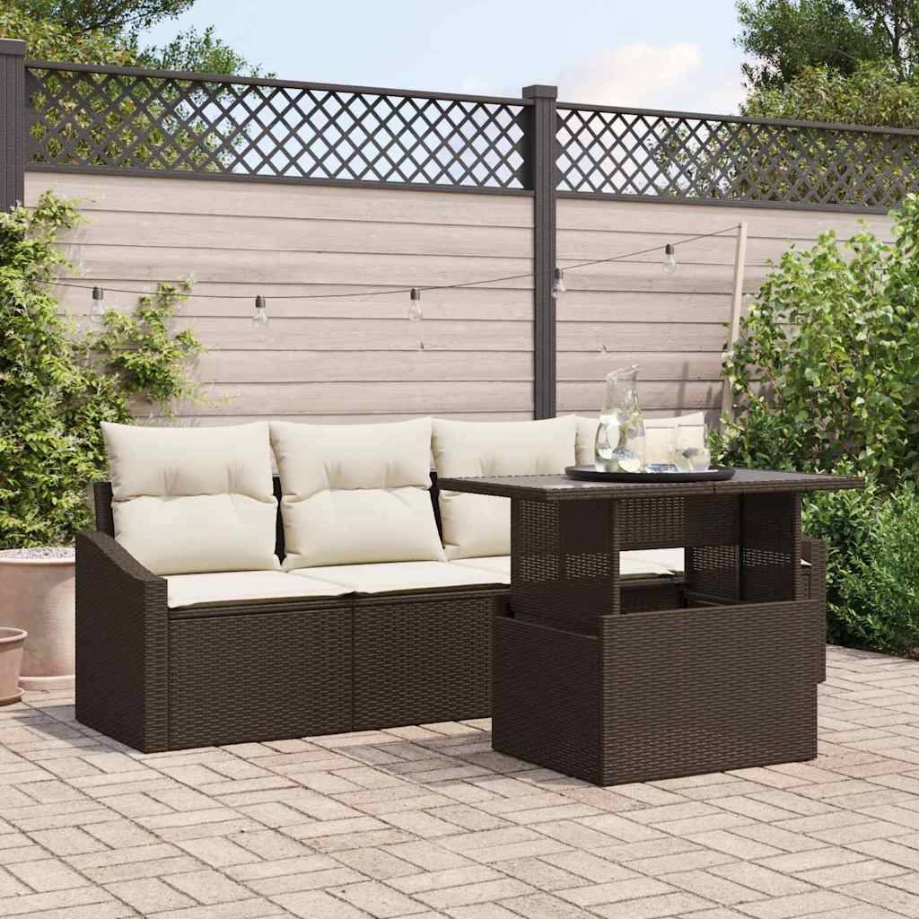 Garten-Sofa-Set mit Speicher 5 pcs Braun Poly Rattan