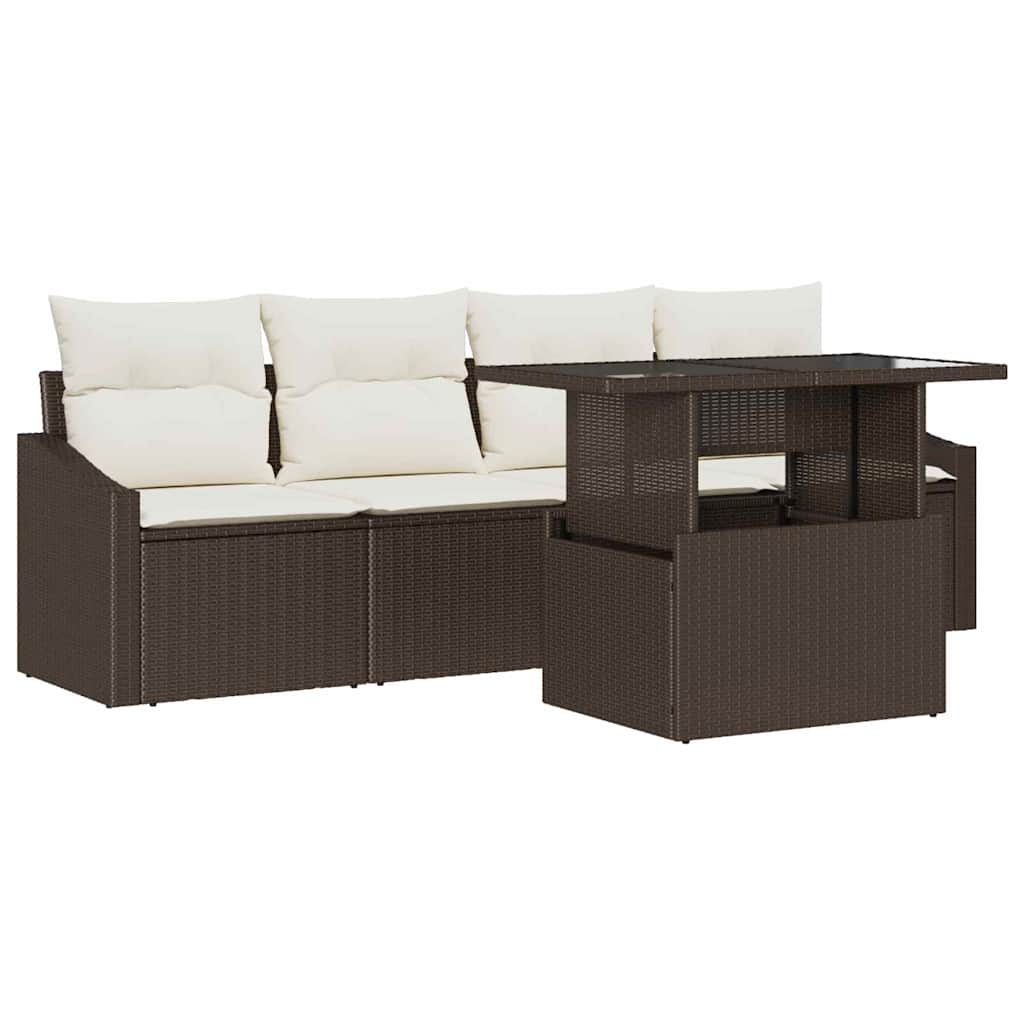 Garten-Sofa-Set mit Speicher 5 pcs Braun Poly Rattan