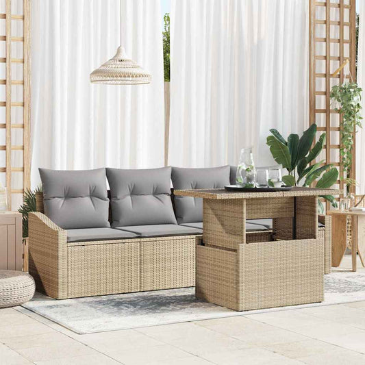 Garten-Sofa-Set mit Speicher 5 pcs Beige Poly Rattan