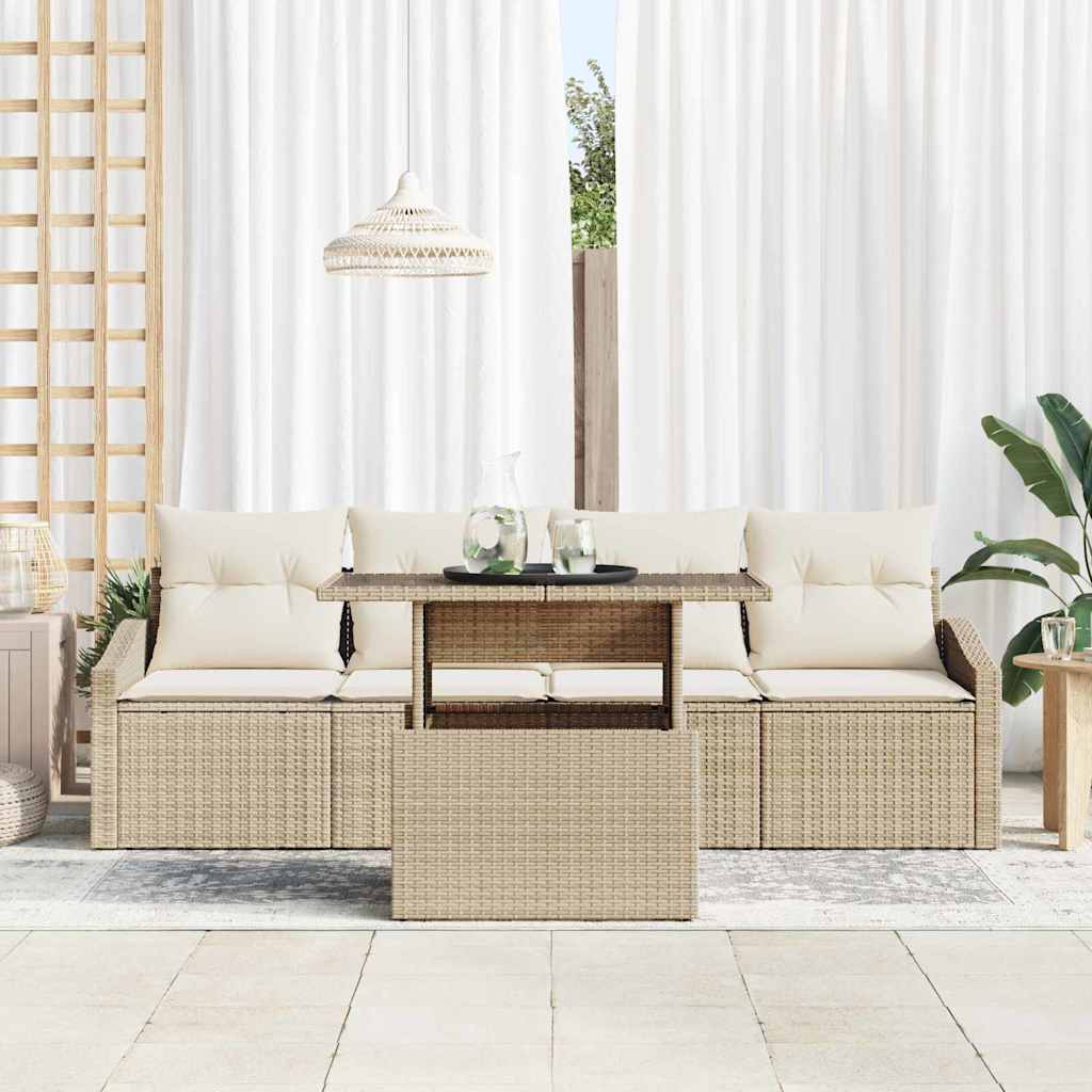 Garten-Sofa-Set mit Speicher 5 pcs Beige Poly Rattan