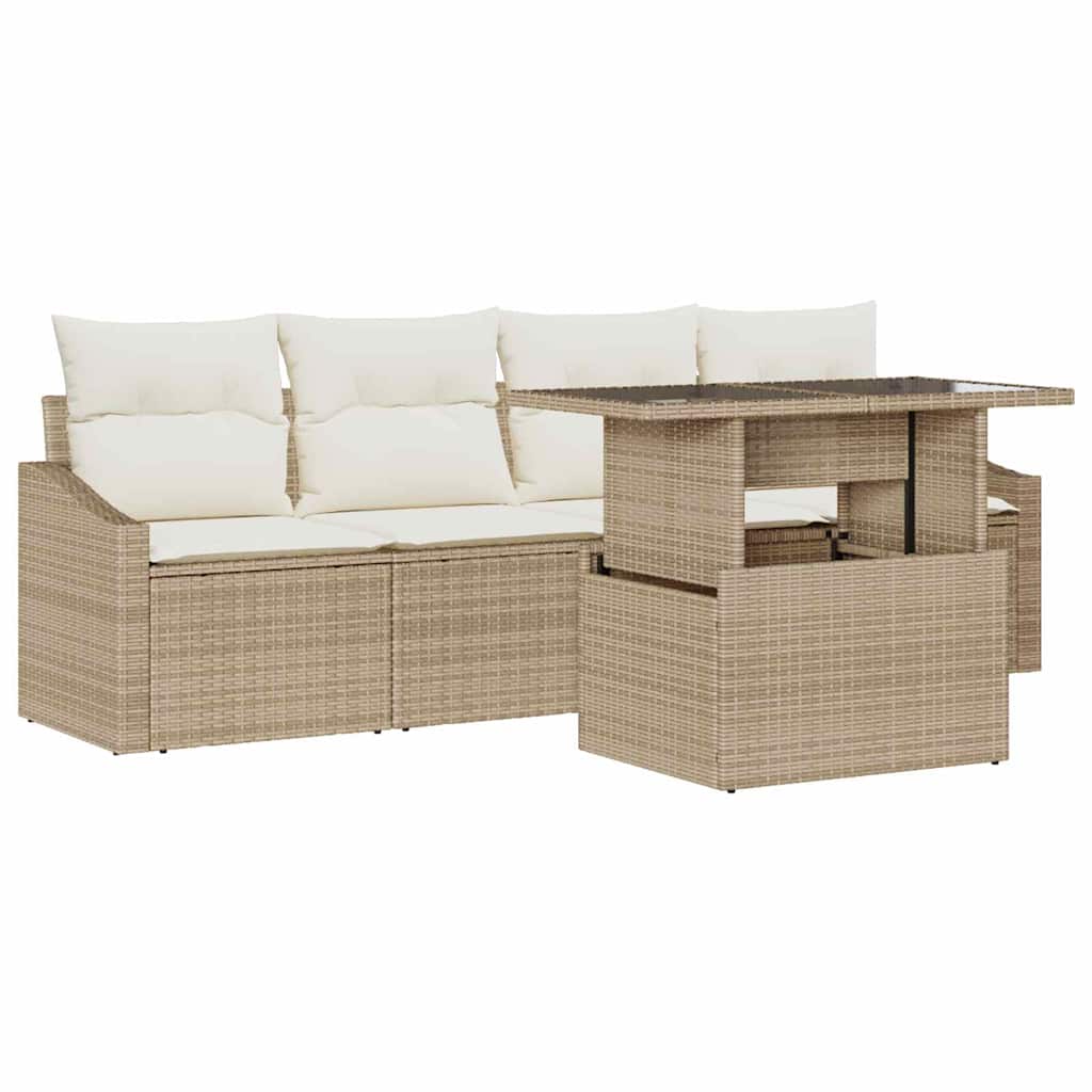 Garten-Sofa-Set mit Speicher 5 pcs Beige Poly Rattan