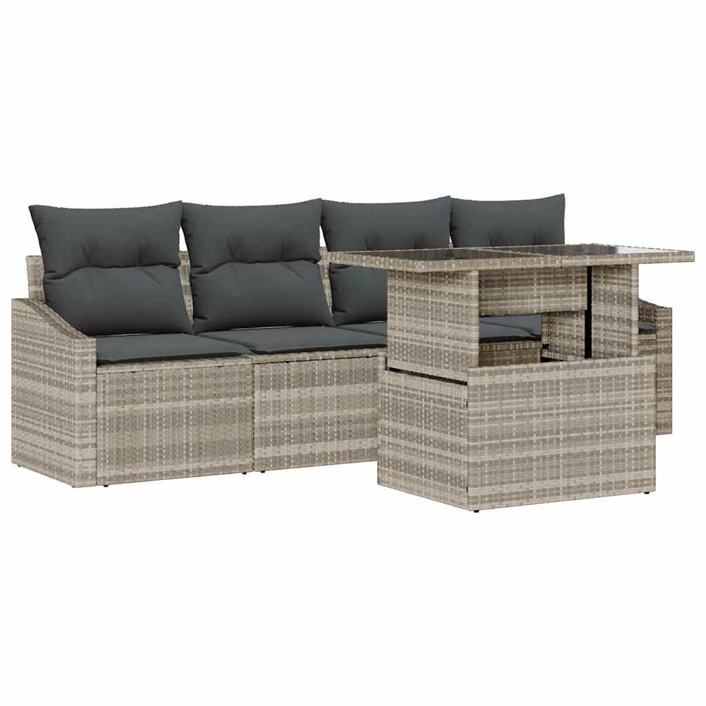 Garten-Sofa-Set mit Speicher 5 pcs Hellgrau Poly Rattan