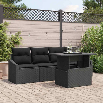Garten-Sofa-Set mit Speicher 5 pcs Schwarz Poly Rattan