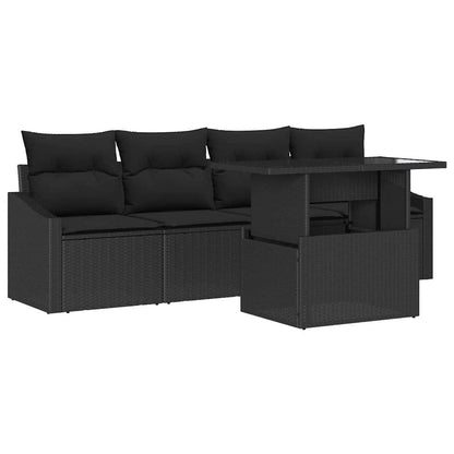 Garten-Sofa-Set mit Speicher 5 pcs Schwarz Poly Rattan