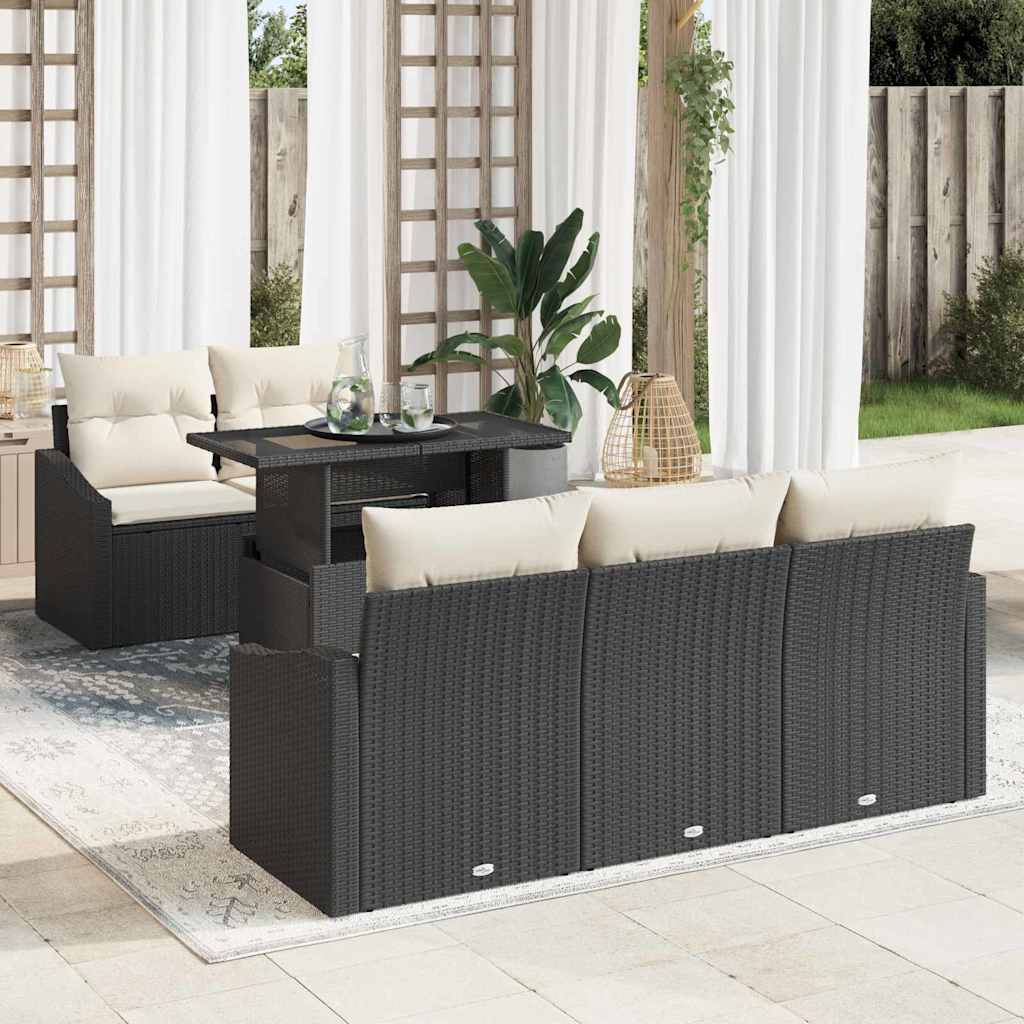 Garten-Sofa-Set mit Speicher 6 pcs Schwarz Poly Rattan