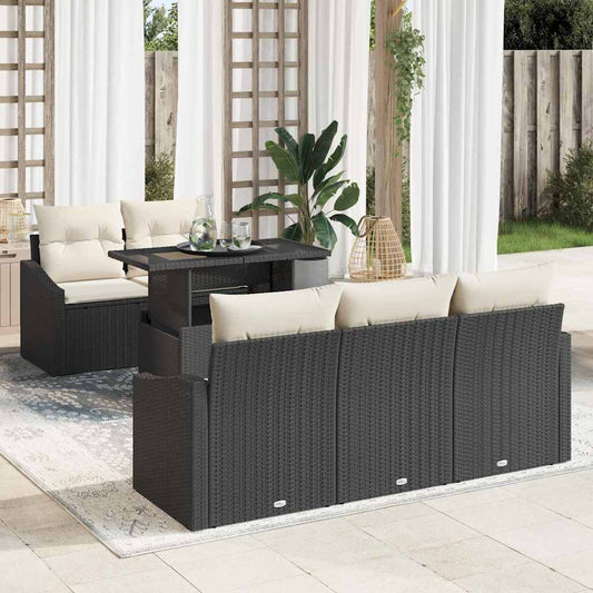 Garten-Sofa-Set mit Speicher 6 pcs Schwarz Poly Rattan