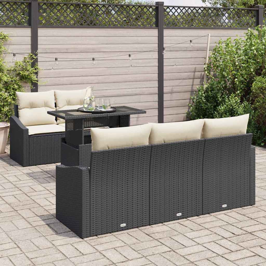 Garten-Sofa-Set mit Speicher 6 pcs Schwarz Poly Rattan
