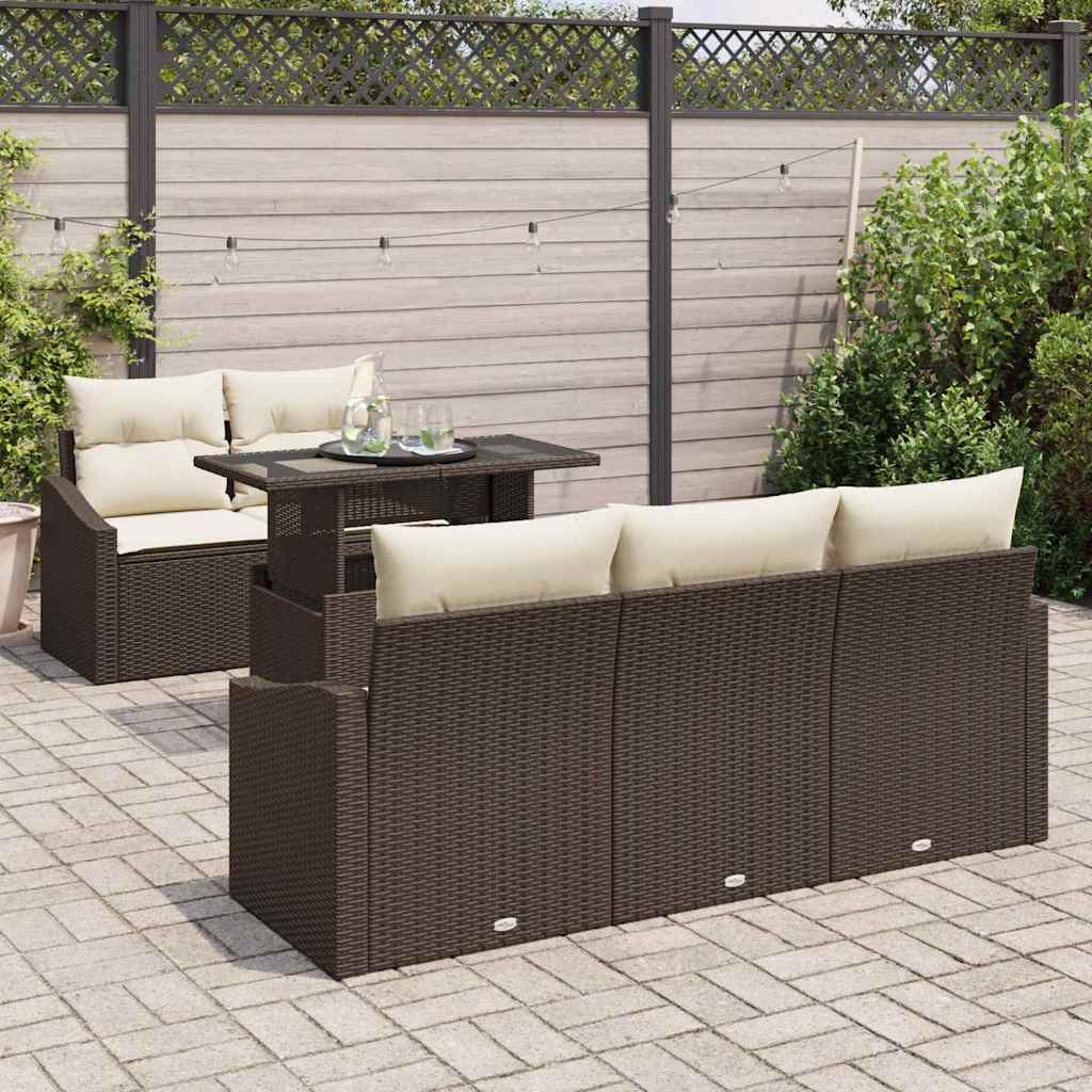 Garten-Sofa-Set mit Kissen mit Speicher 6 pcs Braun Poly-Rattan