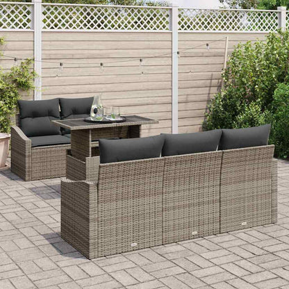 Garten-Sofa-Set mit Speicher 6 pcs Grau Poly Rattan