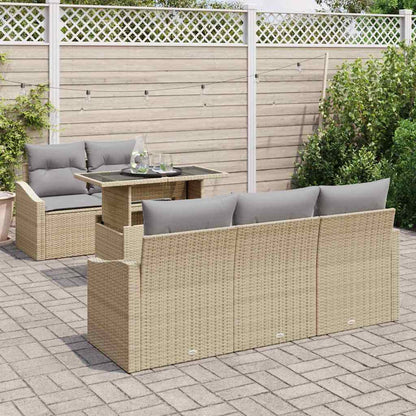 Garten-Sofa-Set mit Kissen mit Speicher 6 pcs Beige Poly-Rattan