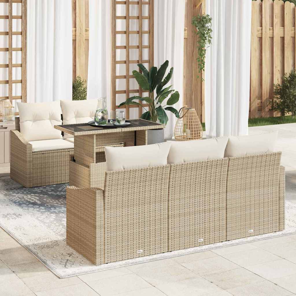 Garten-Sofa-Set mit Speicher 6 pcs Beige Poly Rattan