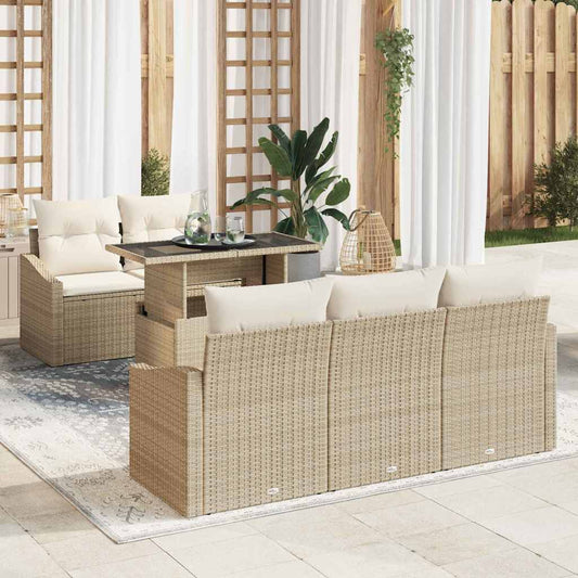 Garten-Sofa-Set mit Speicher 6 pcs Beige Poly Rattan