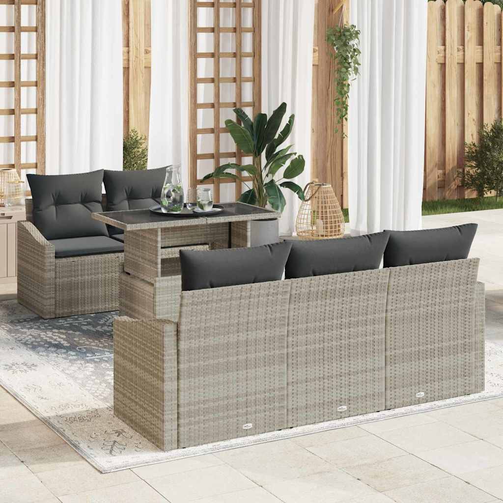 Garten-Sofa-Set mit Kissen 6 pcs Hellgrau Poly-Rattan