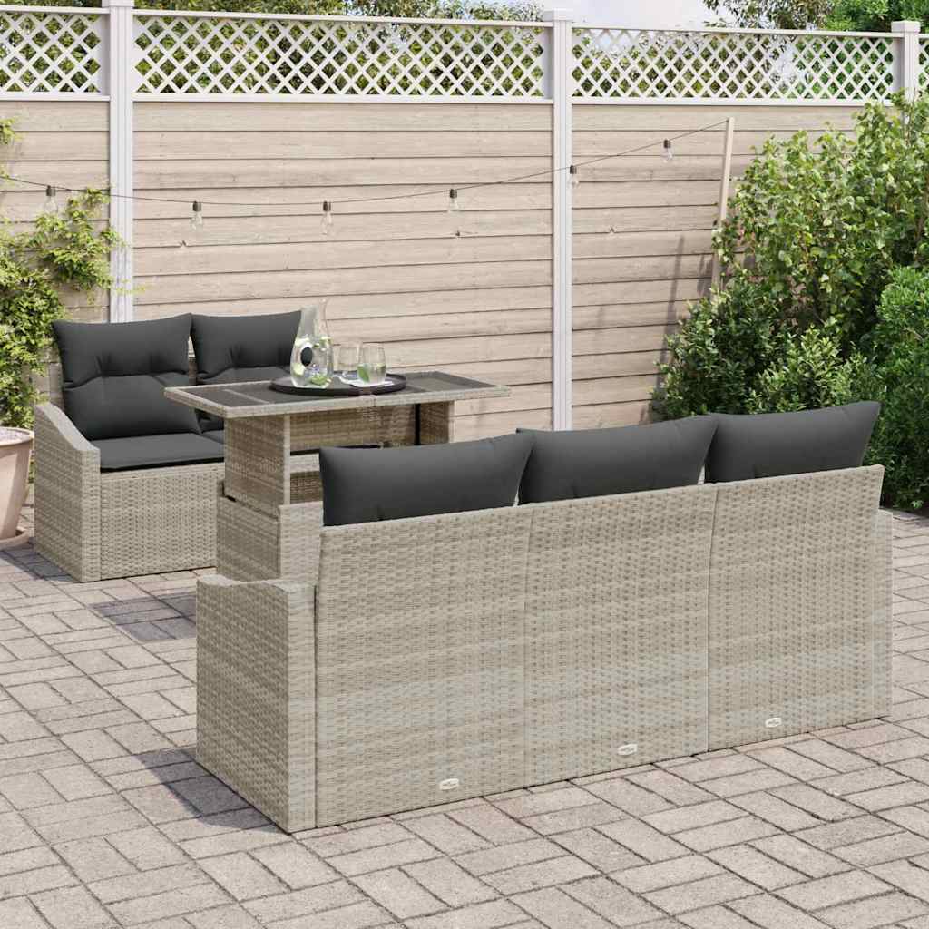 Garten-Sofa-Set mit Kissen 6 pcs Hellgrau Poly-Rattan