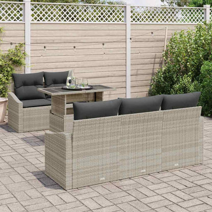 Garten-Sofa-Set mit Kissen 6 pcs Hellgrau Poly-Rattan