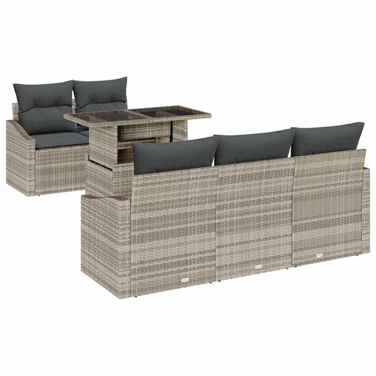 Garten-Sofa-Set mit Kissen 6 pcs Hellgrau Poly-Rattan