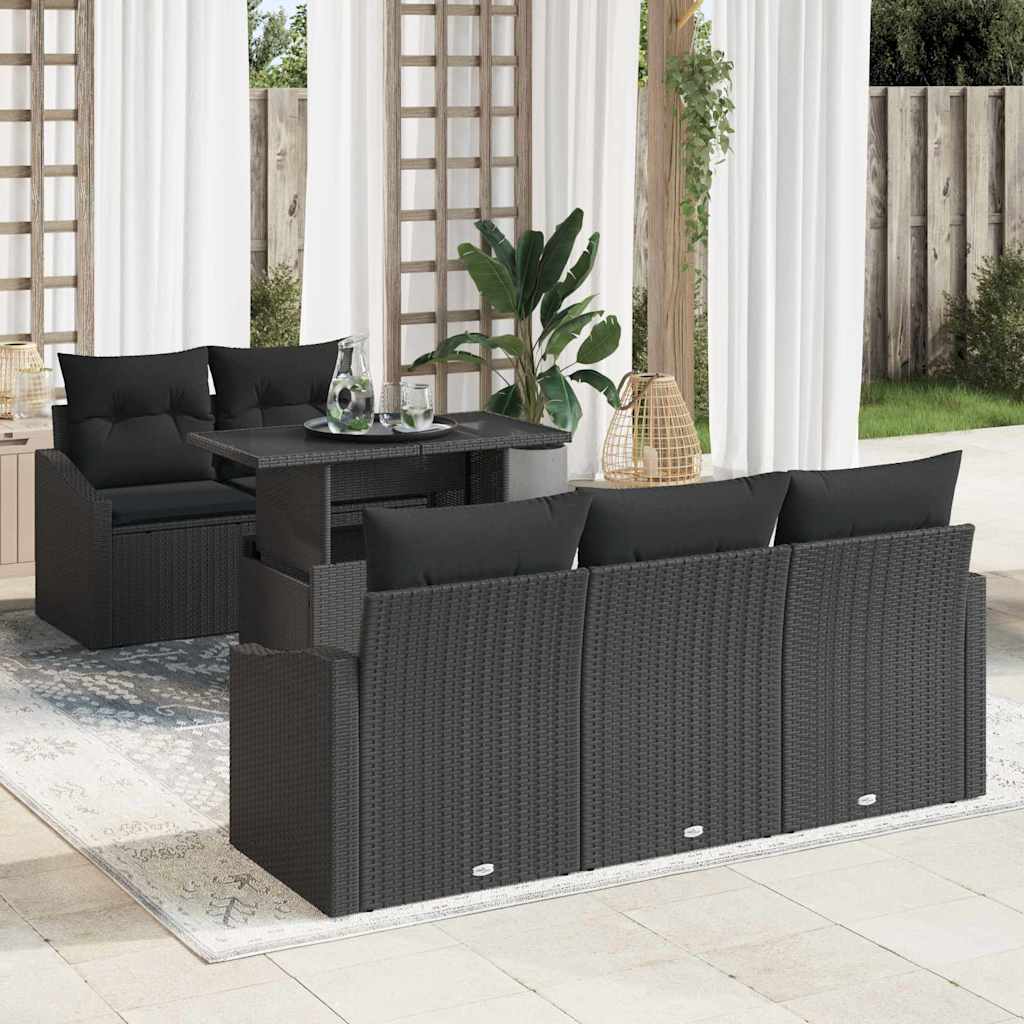 Garten-Sofa-Set mit Kissen 6 pcs Schwarz Poly-Rattan