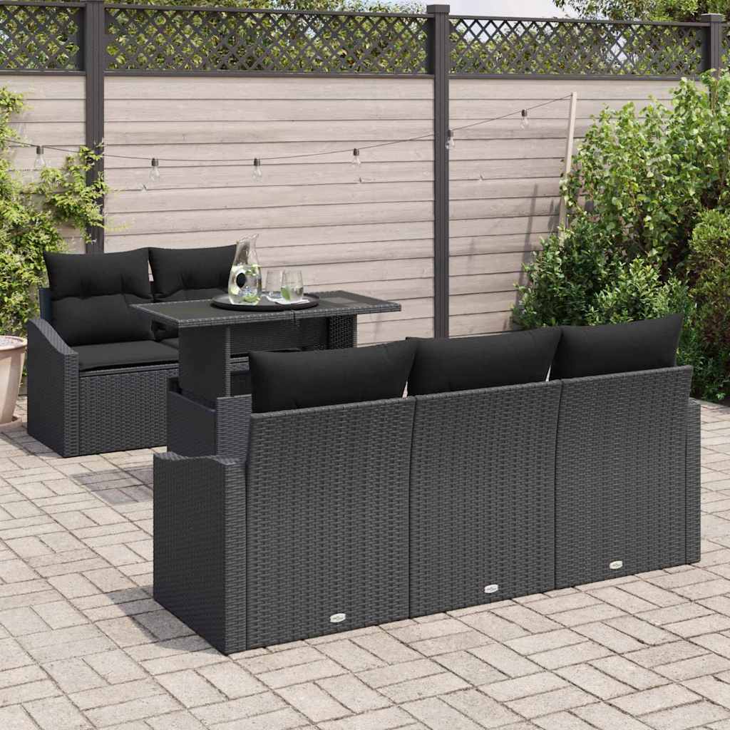Garten-Sofa-Set mit Kissen 6 pcs Schwarz Poly-Rattan
