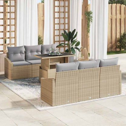 Garten-Sofa-Set mit Speicher 7 pcs Beige Poly Rattan