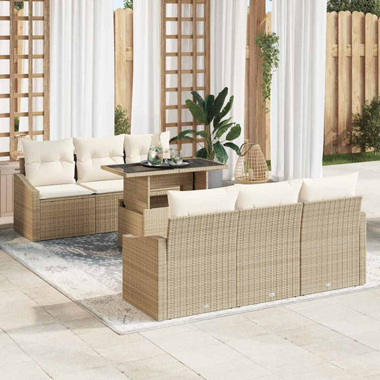 Garten-Sofa-Set mit Speicher 7 pcs Beige Poly Rattan