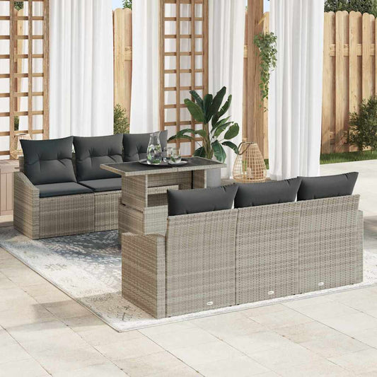 Garten-Sofa-Set mit Speicher 7 pcs Hellgrau Poly Rattan