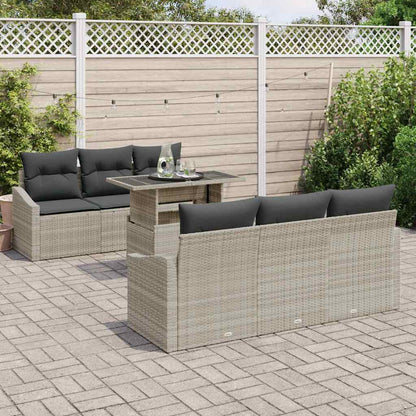 Garten-Sofa-Set mit Speicher 7 pcs Hellgrau Poly Rattan