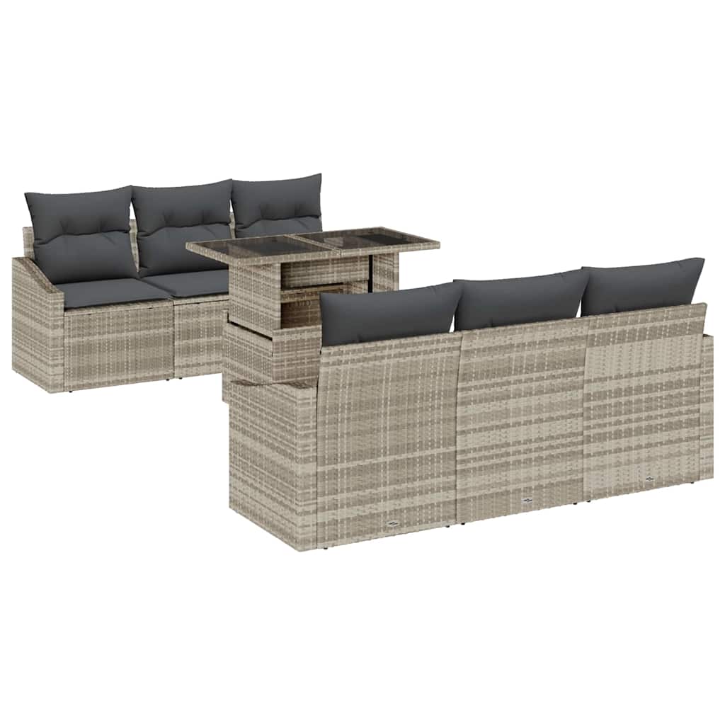 Garten-Sofa-Set mit Speicher 7 pcs Hellgrau Poly Rattan