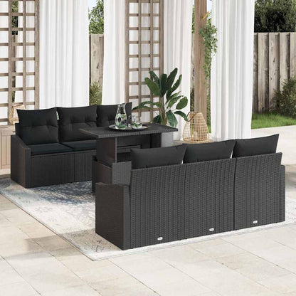 Garten-Sofa-Set mit Kissen 7 pcs Schwarz Poly-Rattan