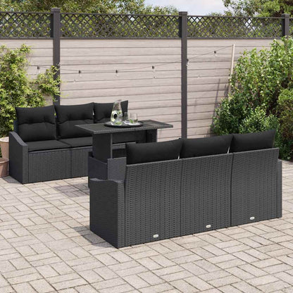 Garten-Sofa-Set mit Kissen 7 pcs Schwarz Poly-Rattan