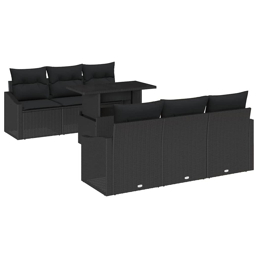 Garten-Sofa-Set mit Kissen 7 pcs Schwarz Poly-Rattan
