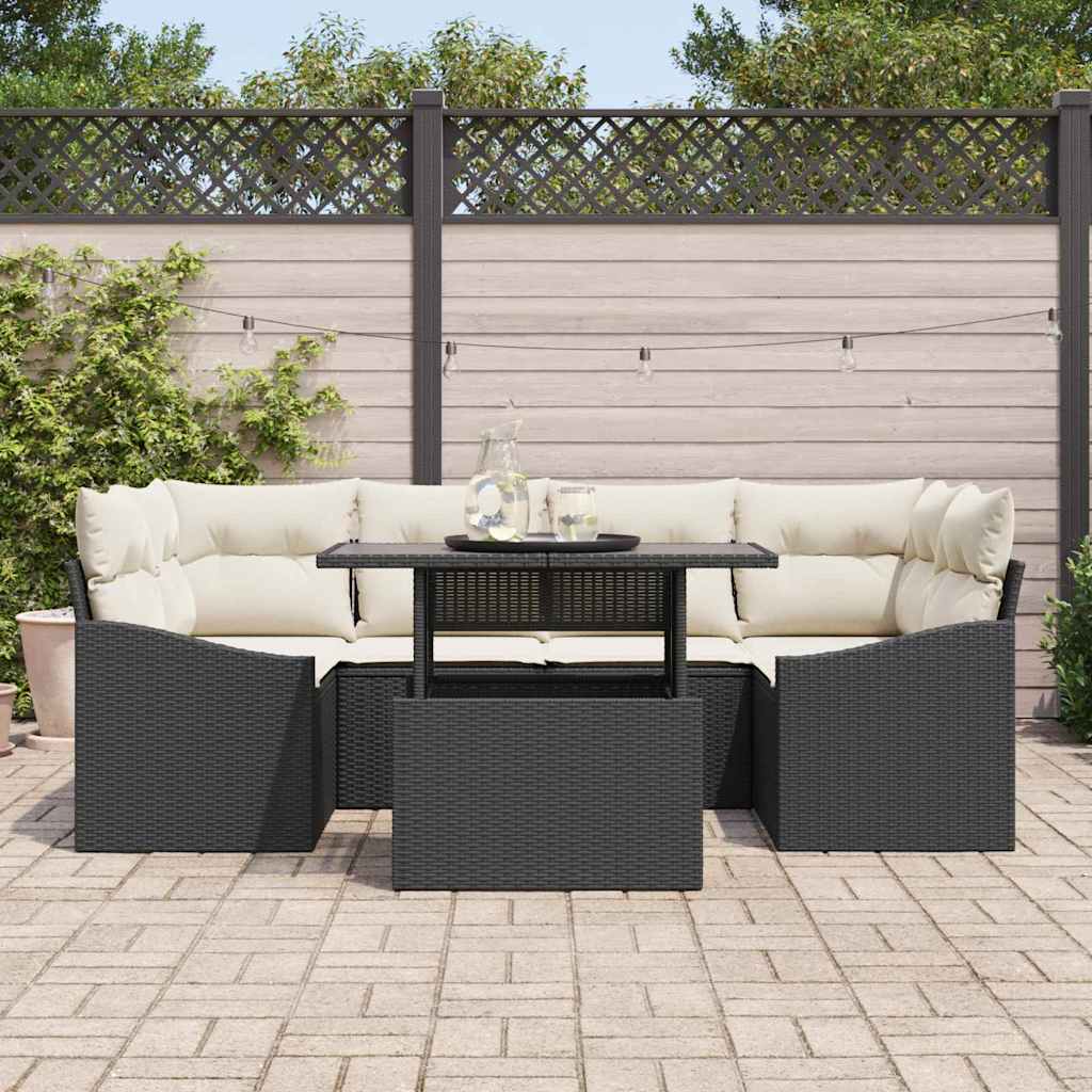Garten-Sofa-Set mit Speicher 7 pcs Schwarz Poly Rattan